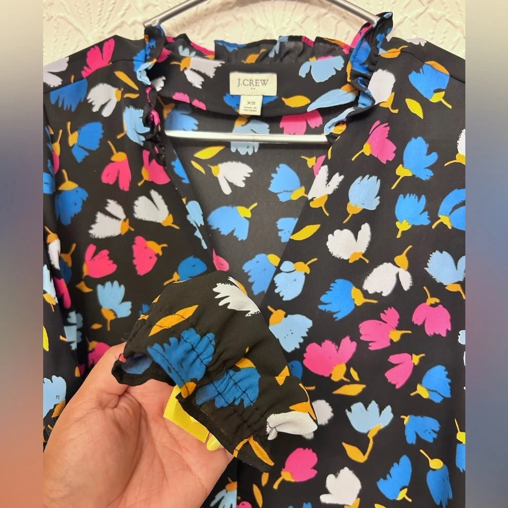 J. Crew Women's Colorful Floral Blouse - Black, Blue, Pink